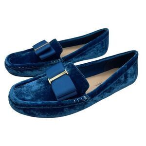 Isaac Mizrahi Women's 7.5 Blue Fabric Velvet Driving Loafer Bow Top Moccasins